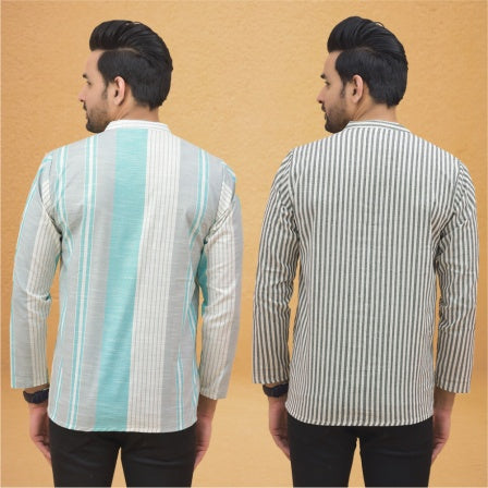 Combo of 2 Men Stripe Cotton Handloom Kurta White White-25041