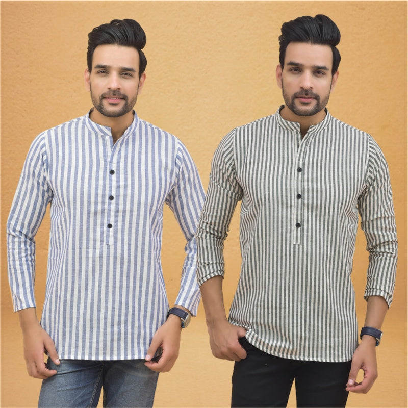 Combo of 2 Men Stripe Cotton Handloom Kurta-25045