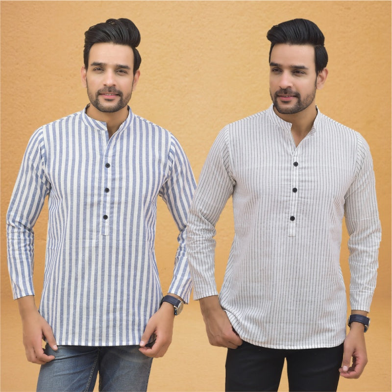 Combo of 2 Men Stripe Cotton Handloom Kurta-25051