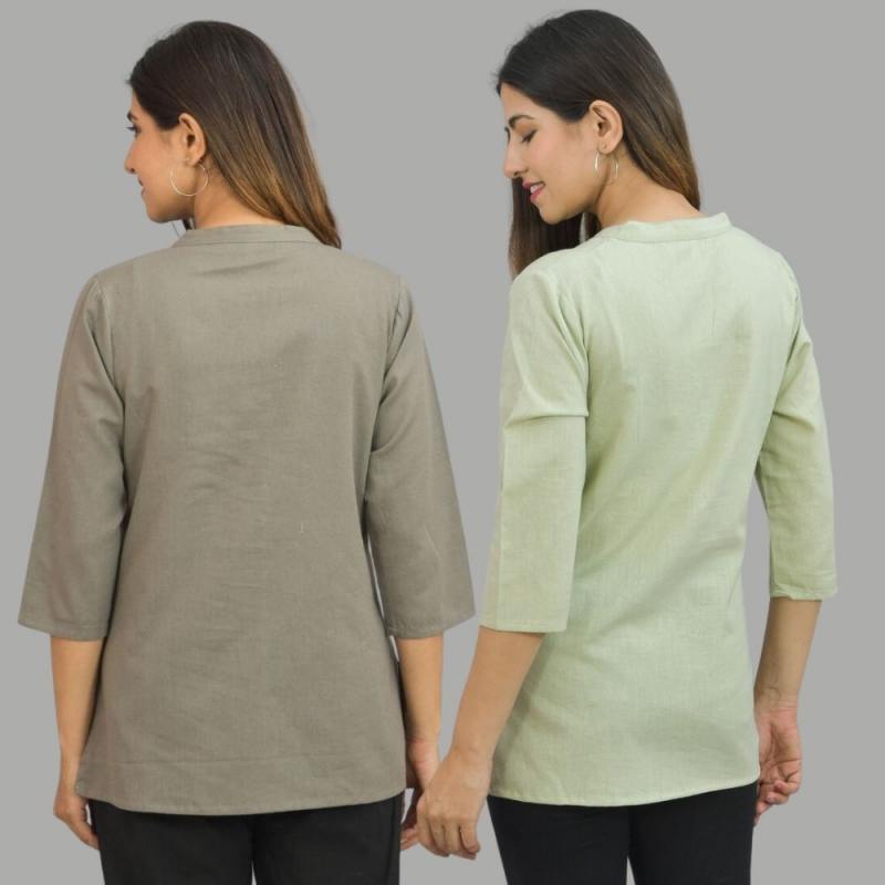 Combo of 2 Mint Green and Maroon Cotton Flax Women Top-10663