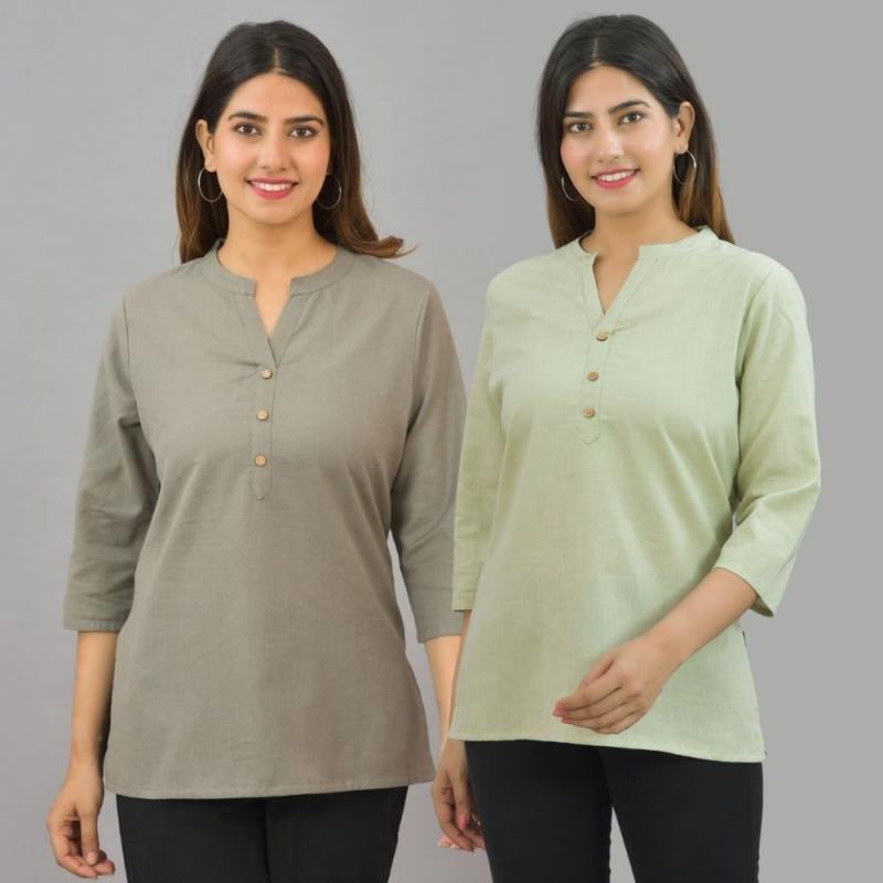 Combo of 2 Mint Green and Maroon Cotton Flax Women Top-10663