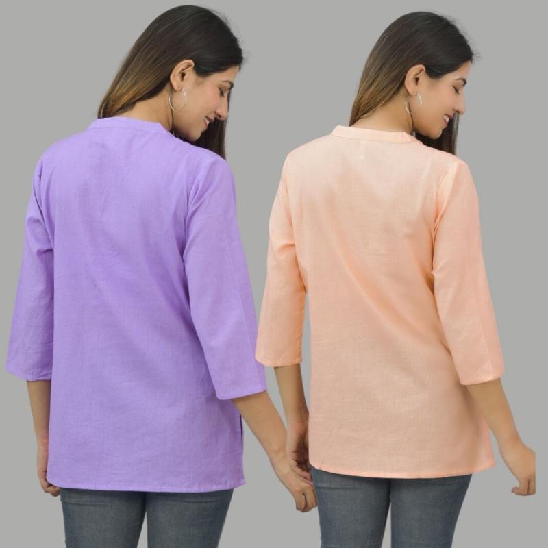 Combo of 2 Mint Green and Purple Cotton Flax Women Top-10693