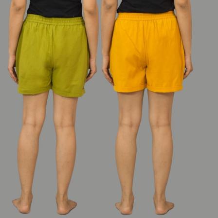 Combo of 2 Mustard Yellow and Green Cotton Women Shorts-10587
