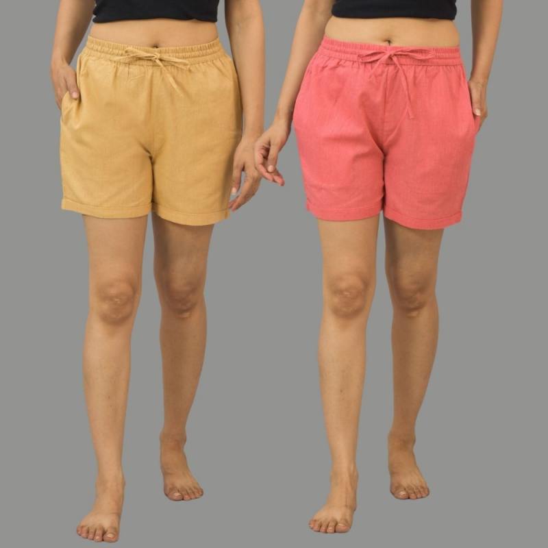 Combo of 2 Peach and Beige Women Shorts-10529