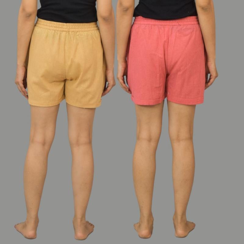 Combo of 2 Peach and Beige Women Shorts-10529