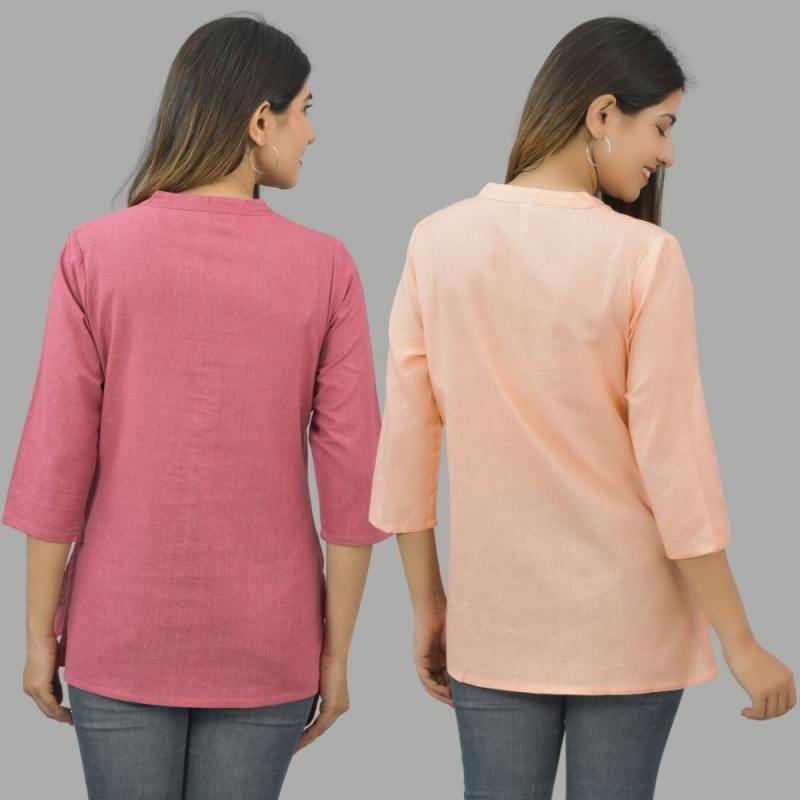Combo of 2 Peach and Pink Cotton Flax Women Top-10689
