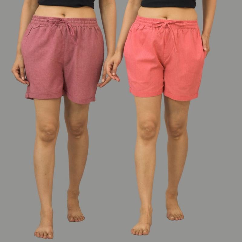 Combo of 2 Black and Bottle Green Cotton Women Shorts-10599