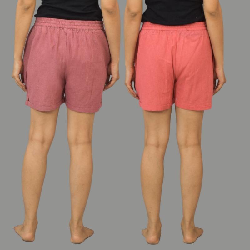 Combo of 2 Black and Bottle Green Cotton Women Shorts-10599
