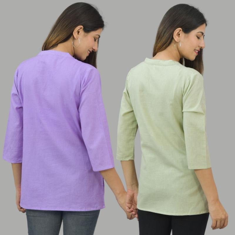 Combo of 2 Peach and Purple Cotton Flax Women Top-10692