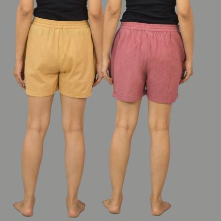 Combo of 2 Pink and Beige Cotton Women Shorts-10526