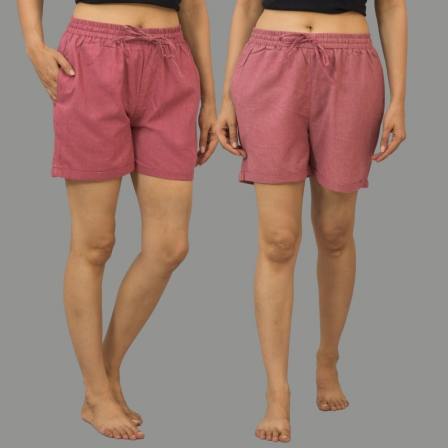Combo of 2 Pink and Dark Pink Cotton Women Shorts-10537