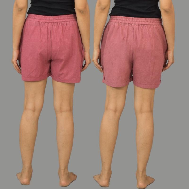 Combo of 2 Pink and Dark Pink Cotton Women Shorts-10537
