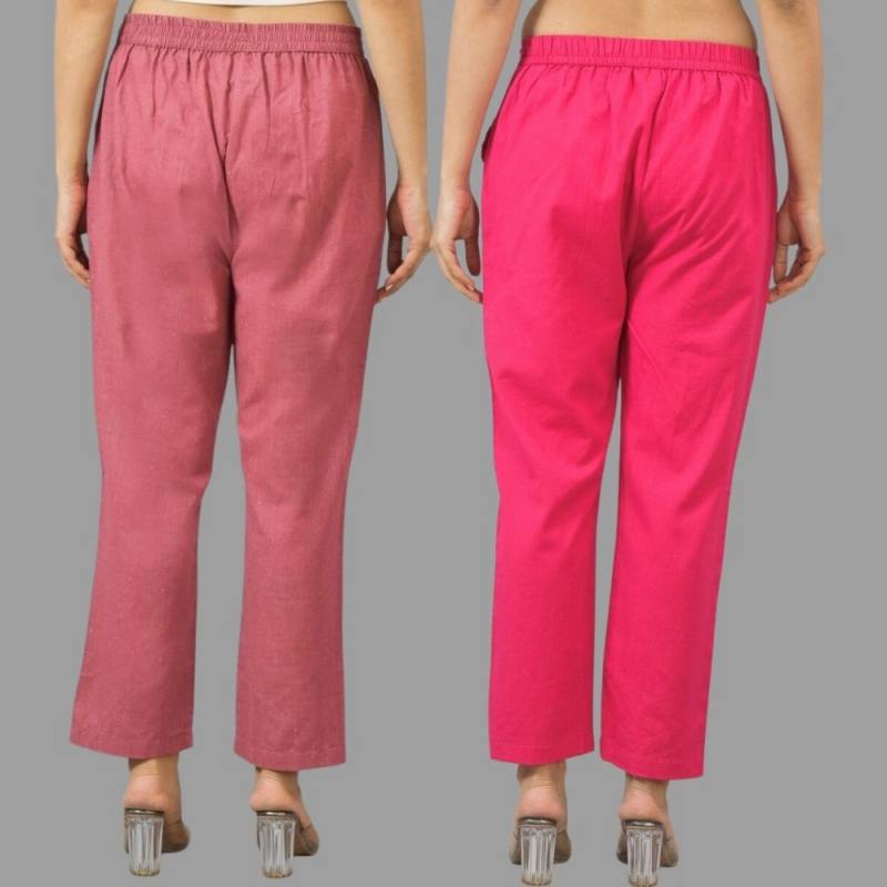 Combo of 2 Pink and Magenta Pink Cotton Flax Women Trouser Pants-11385