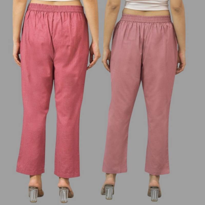 Combo of 2 Pink and Pink Cotton Flax Women Trouser Pants-11388