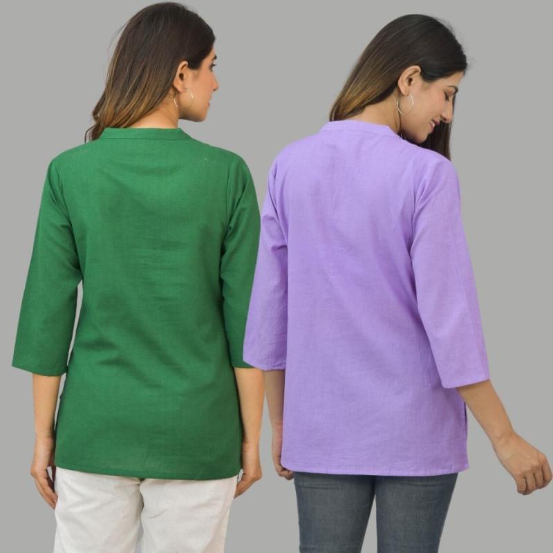 Combo of 2 Purple and Bottle Green Cotton Flax Women Top-10637