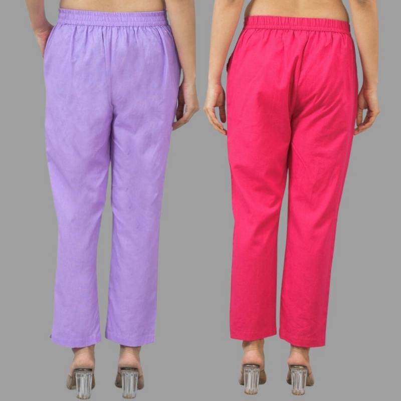 Combo of 2 Purple and Magenta Pink Cotton Flax Women Trouser Pants-11325
