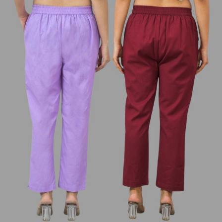 Combo of 2 Purple and Maroon Cotton Flax Women Trouser Pants-11324