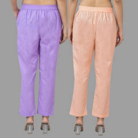 Combo of 2 Purple and Peach Cotton Flax Women Trouser Pants-11313