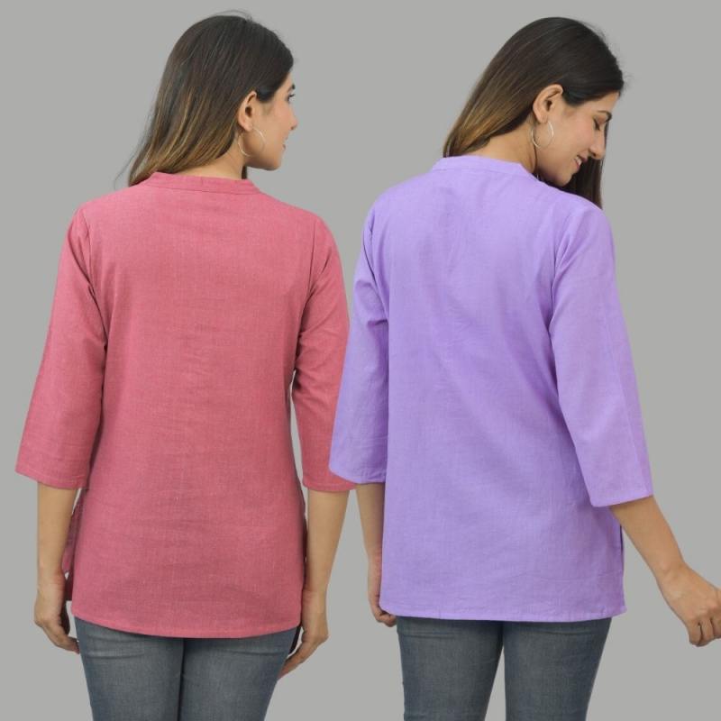 Combo of 2 Purple and Pink Cotton Flax Women Top-10688