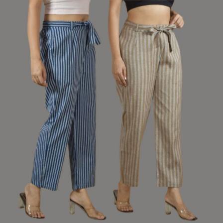 Combo of 2 Women Purple Maroon Cotton Checks Belt Pant-10064