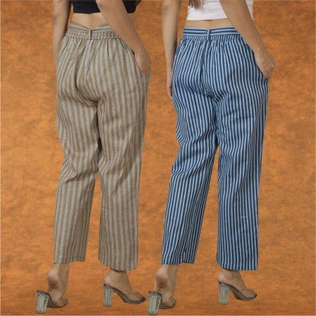 Combo of 2 Women Purple Maroon Cotton Checks Belt Pant-10064