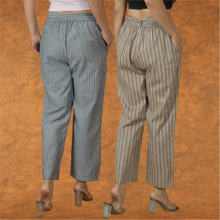 Combo of 2 Women Maroon Black Cotton Checks Belt Pant-10062
