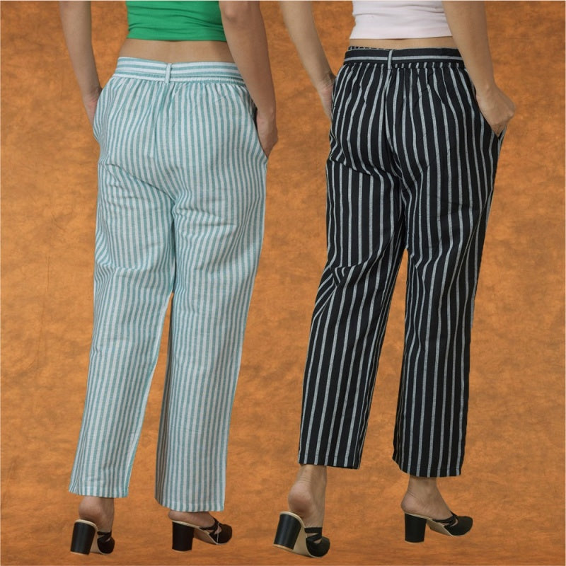 Combo of 2 Women Purple Black Cotton Checks Belt Pant-10085