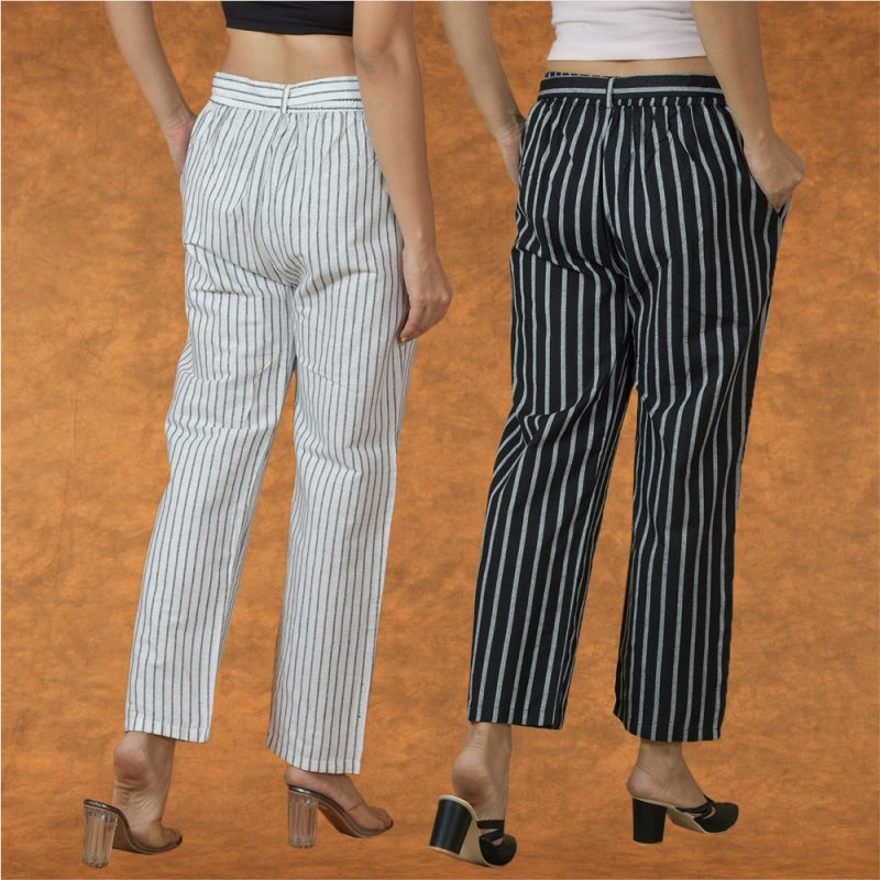 Combo of 2 Women Yellow Pink Cotton Checks Belt Pant-10083