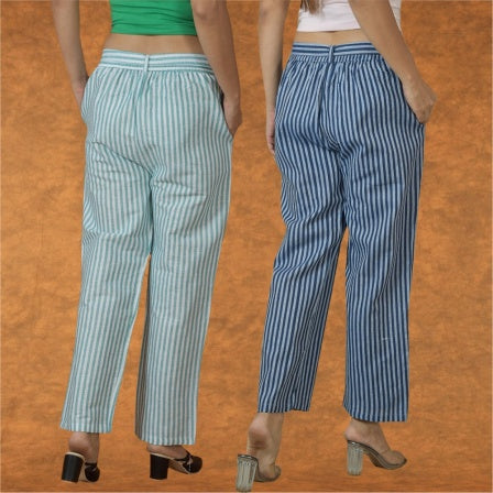 Combo of 2 Women Pink Maroon Cotton Checks Belt Pant-10089