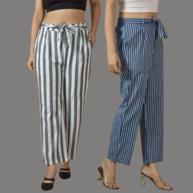 Combo of 2 Women Maroon Black Cotton Checks Belt Pant-10088