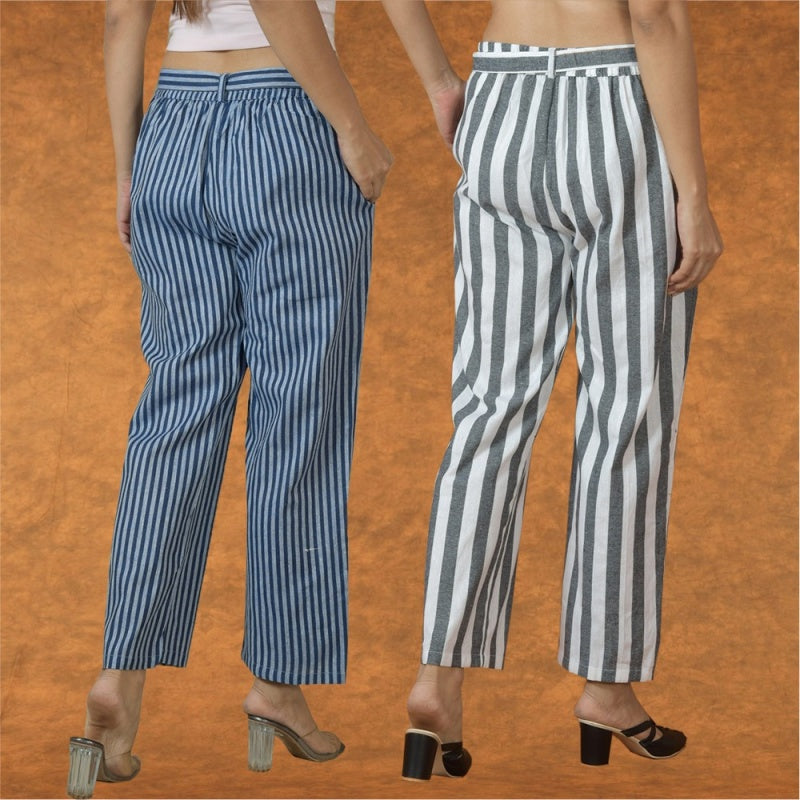 Combo of 2 Women Maroon Black Cotton Checks Belt Pant-10088