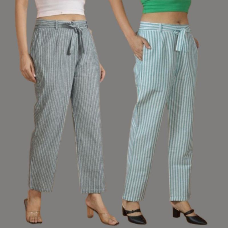 Combo of 2 Women Pink Maroon Cotton Checks Belt Pant-10080