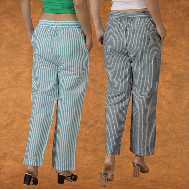 Combo of 2 Women Pink Maroon Cotton Checks Belt Pant-10080