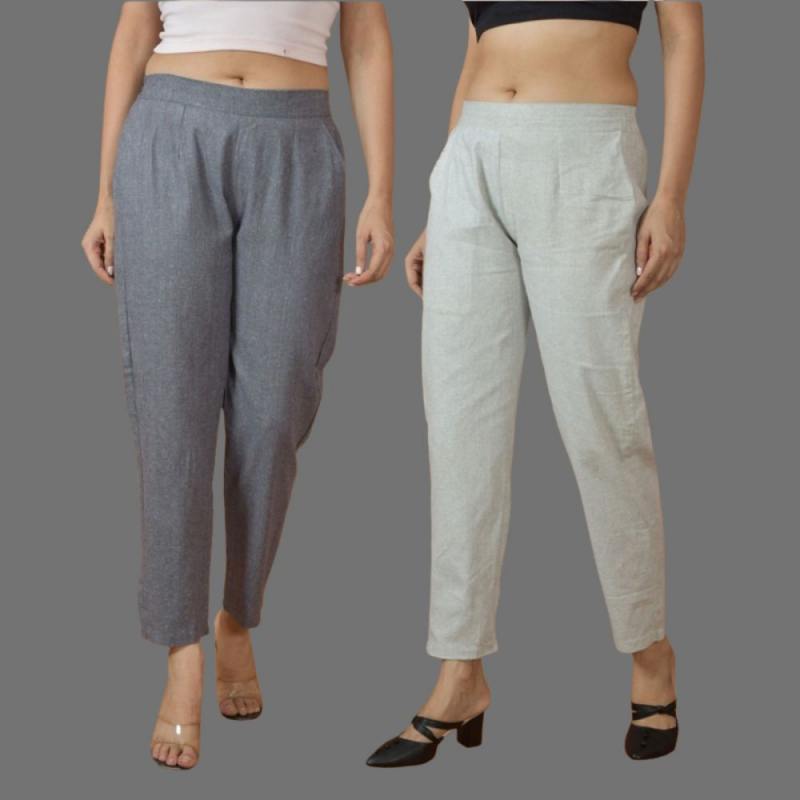 Combo of 2 Women Gray Light Gray Cotton Trouser Pant-10110