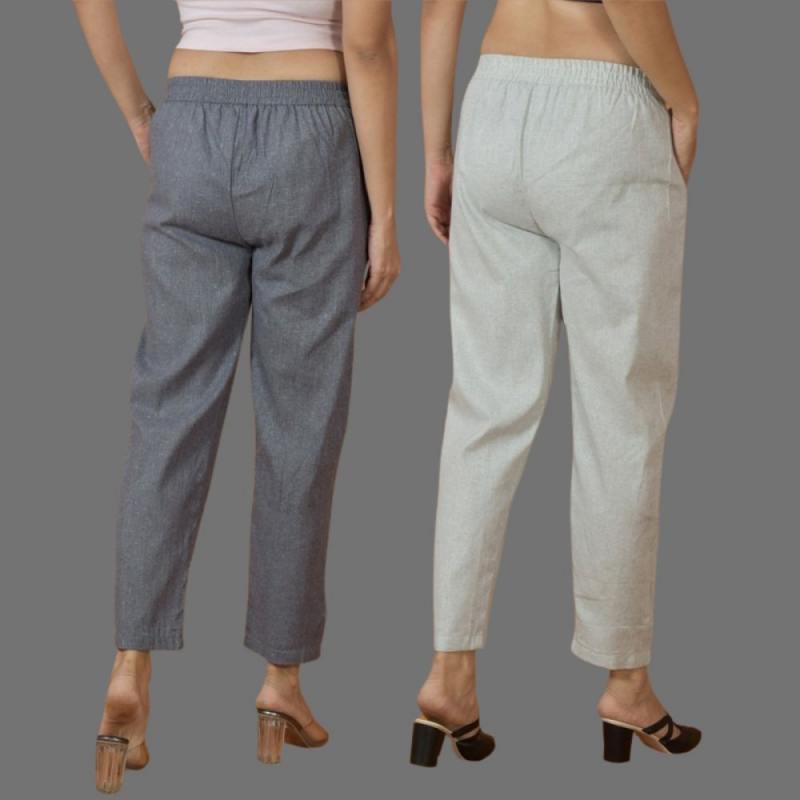 Combo of 2 Women Gray Light Gray Cotton Trouser Pant-10110