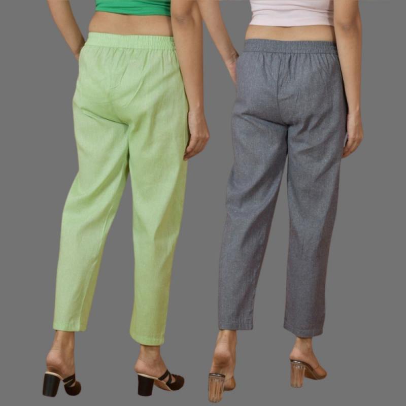 Combo of 2 Women Gray Mint Green Cotton Trouser Pant-10111