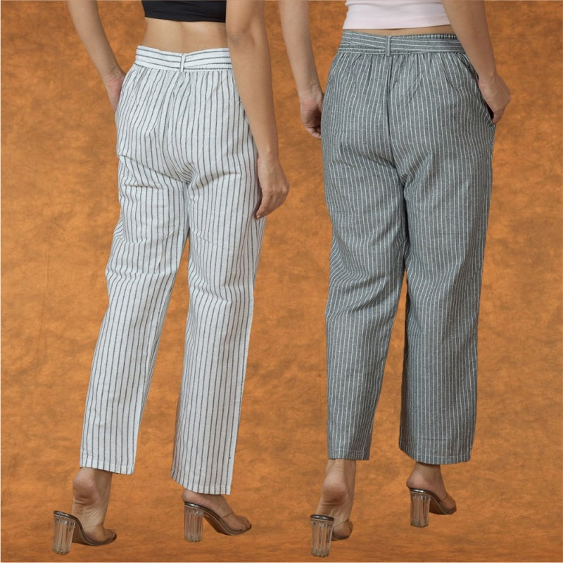 Combo of 2 Women Pink Blue Cotton Checks Belt Pant-10078