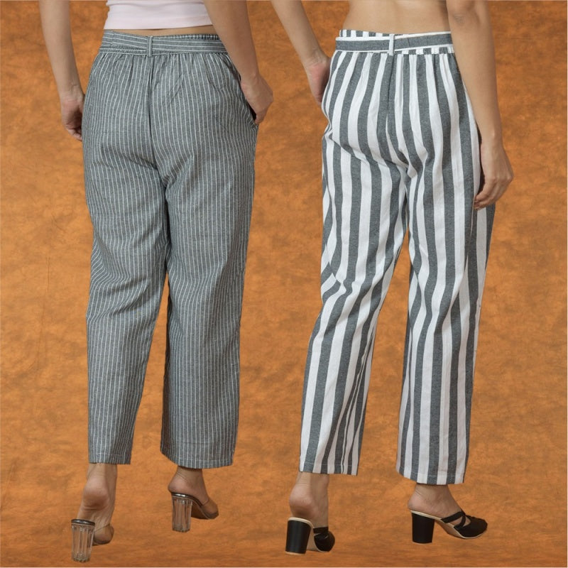 Combo of 2 Women Purple Maroon Cotton Checks Belt Pant-10079