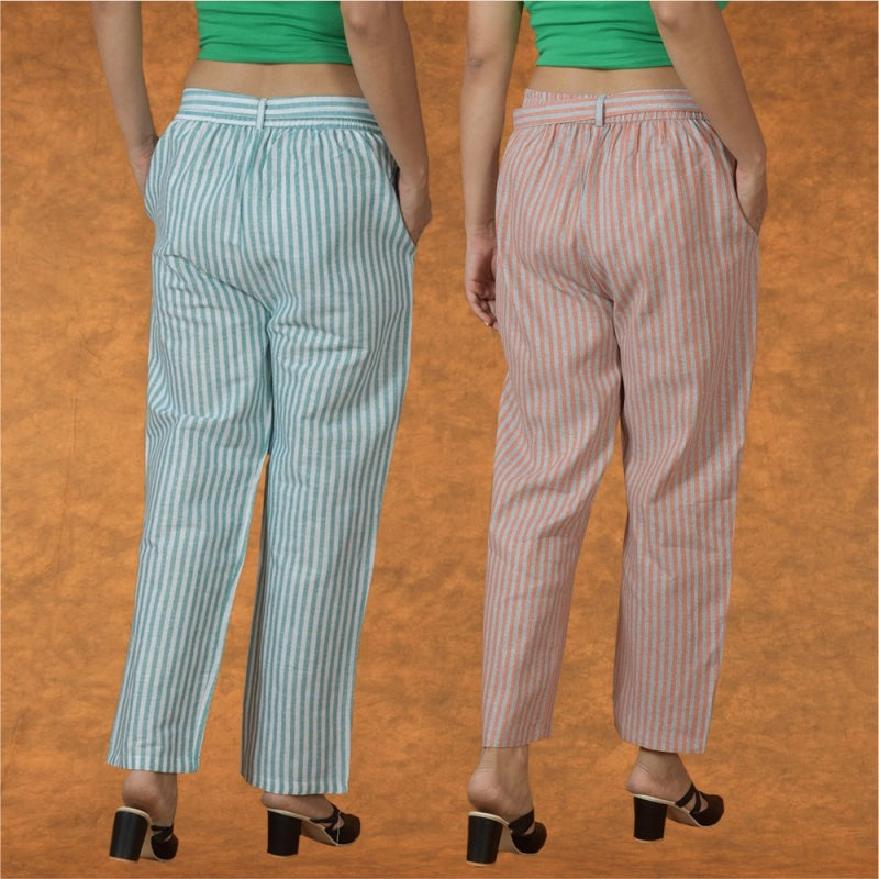 Combo of 2 Women Yellow Black Cotton Checks Belt Pant-10074