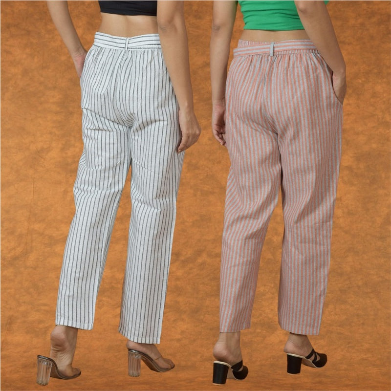 Combo of 2 Women Purple Pink Cotton Checks Belt Pant-10072
