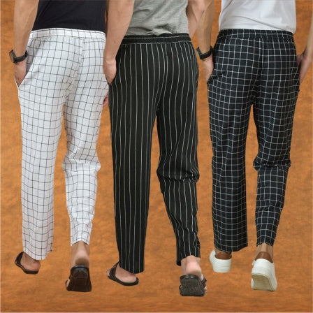 COMBO OF 3 MEN STRIPE COTTON HANDLOOM PANT BLACK BLACK AND WHITE-15291