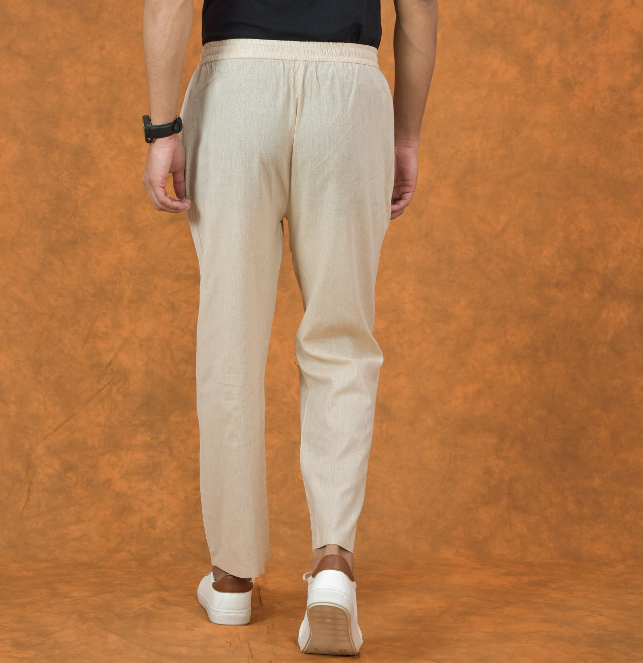 Cream Solid Cotton Handloom Men Pant