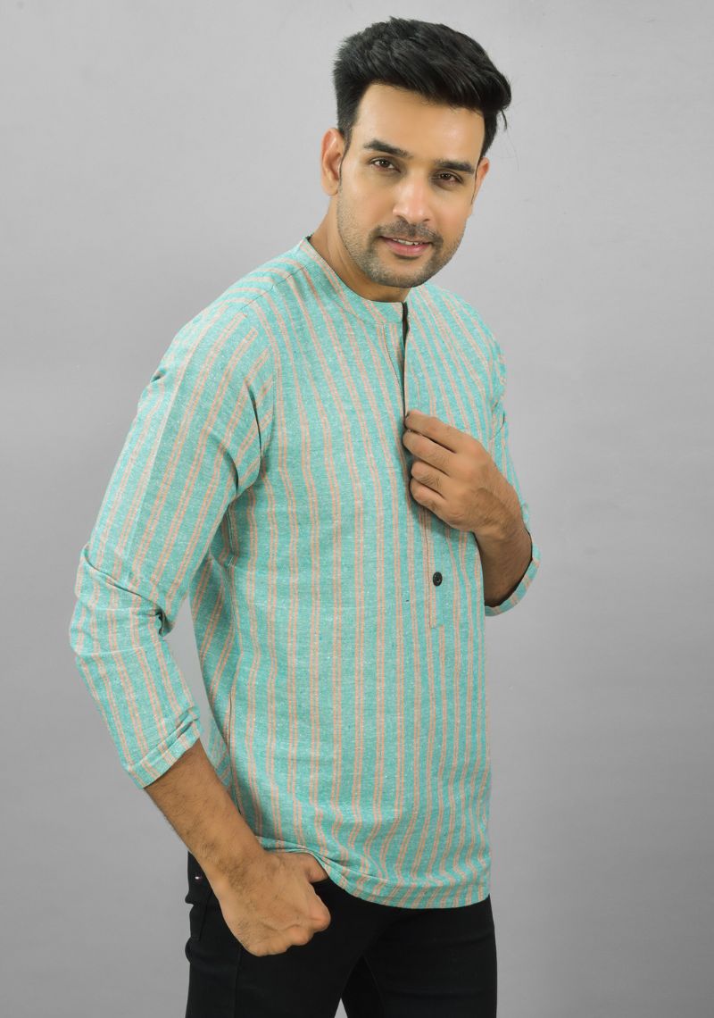 CYAN PEACH STRIPE COTTON HANDLOOM CORD SET-25691