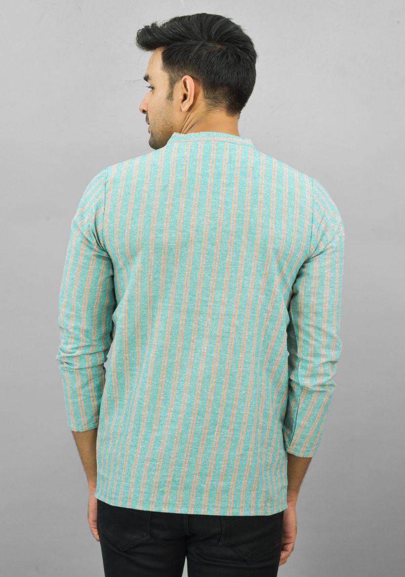 CYAN PEACH STRIPE COTTON HANDLOOM CORD SET-25691