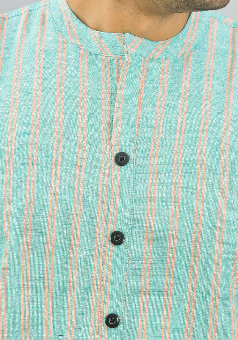 CYAN PEACH STRIPE COTTON HANDLOOM CORD SET-25691