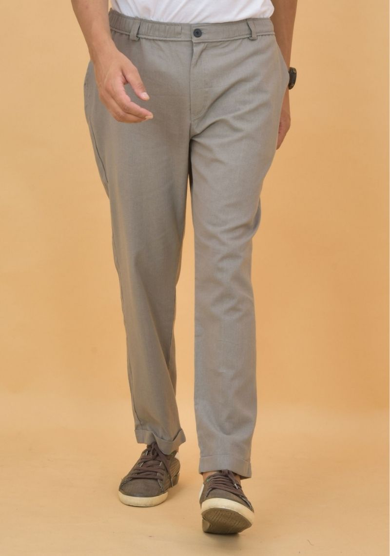 Gray Cotton Regular Trouser