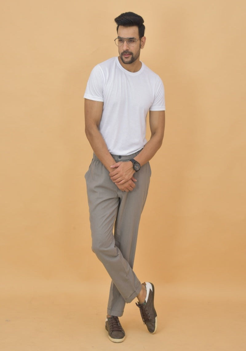 Gray Cotton Regular Trouser
