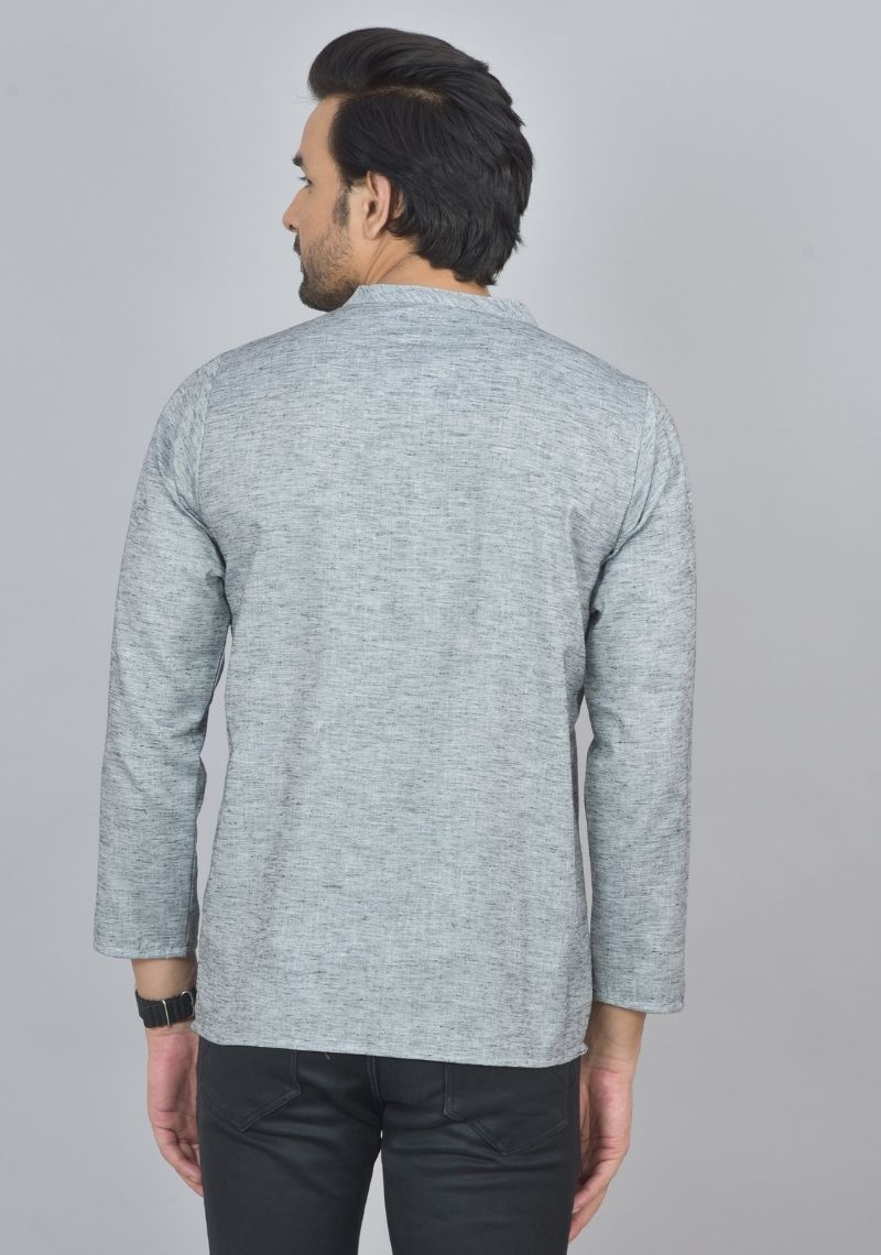 Combo of 2 Men Cotton Self Design Short Kurta Gray and Pink