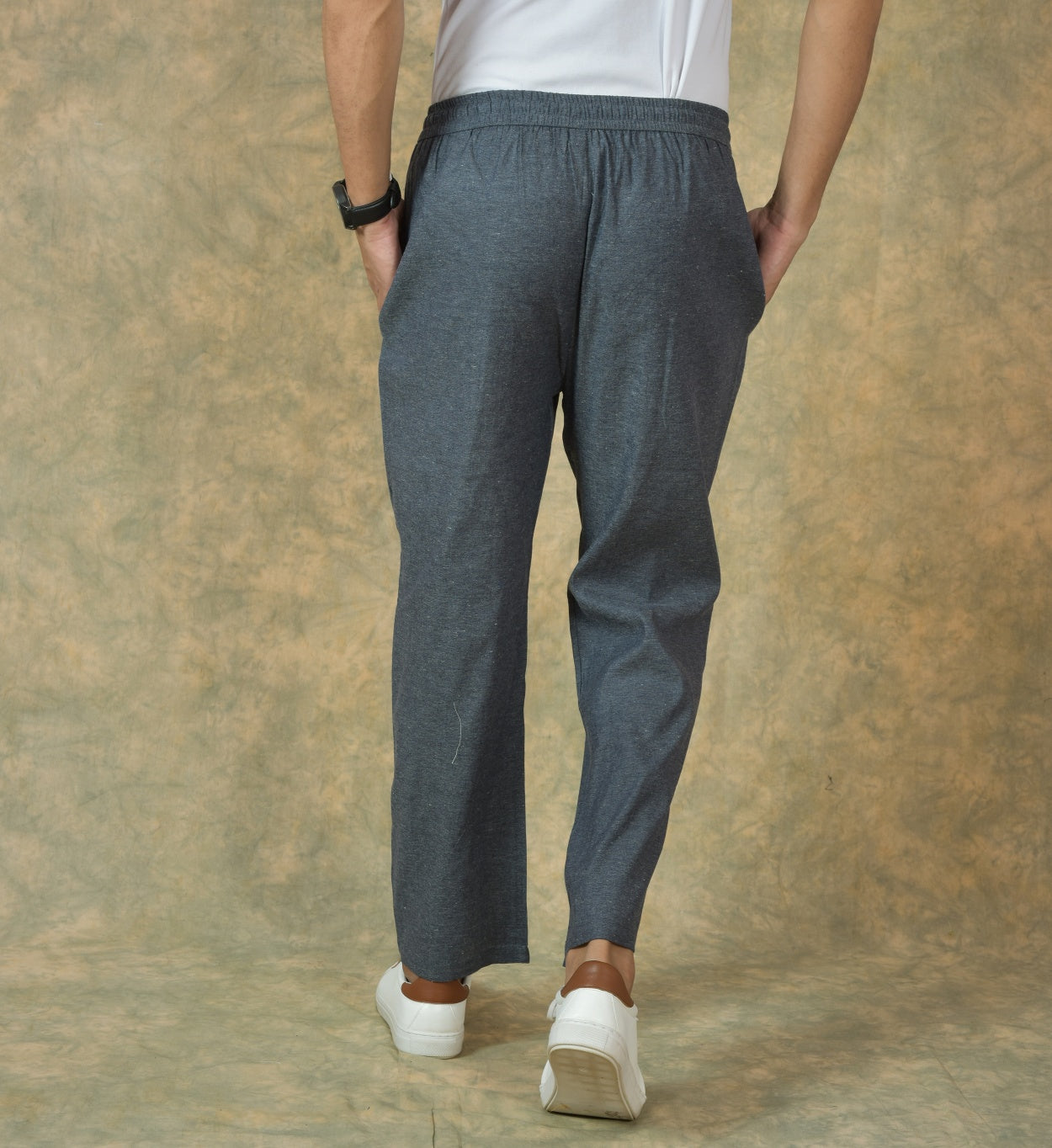 Gray Solid Cotton Handloom Men Pant