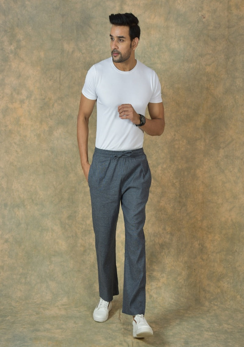 Gray Solid Cotton Handloom Men Pant